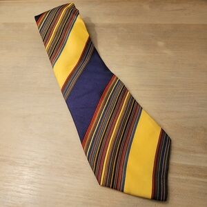 Yves Saint Laurent Men's Vintage All Silk Striped Necktie Blue Yellow Designer